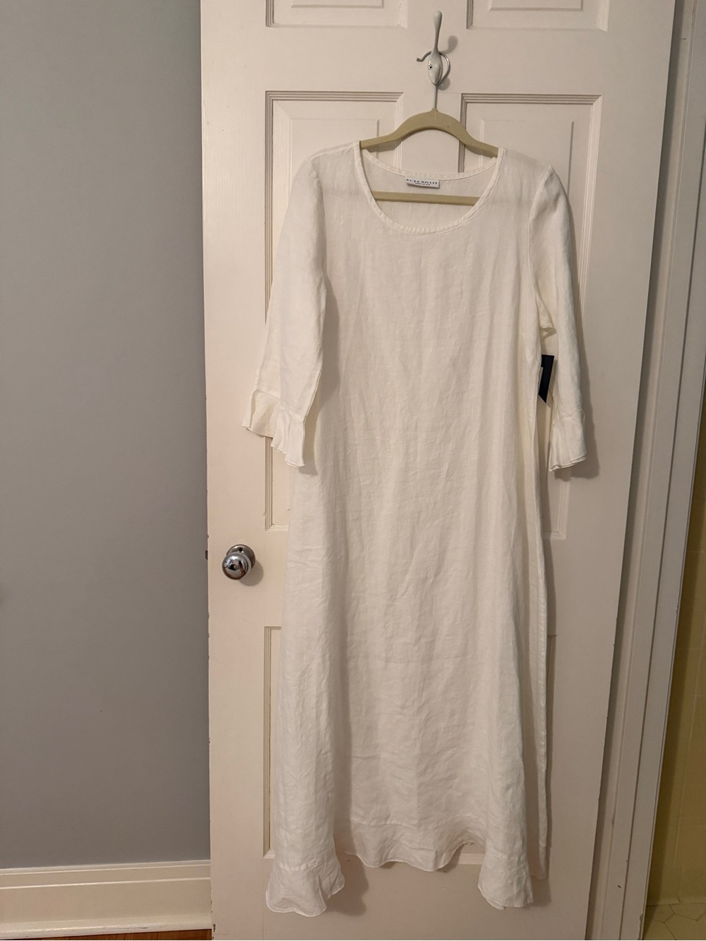 bryn Walker White Linen Scoop-Neck Maxi Dress